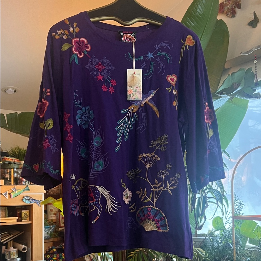 Johnny Was Purple Embroidered Blouse